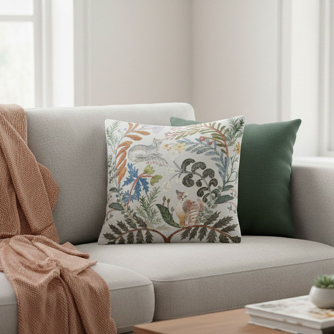 松尾ミユキ クッションカバー Tow cats 2匹の猫 厚手のゴブラン織り