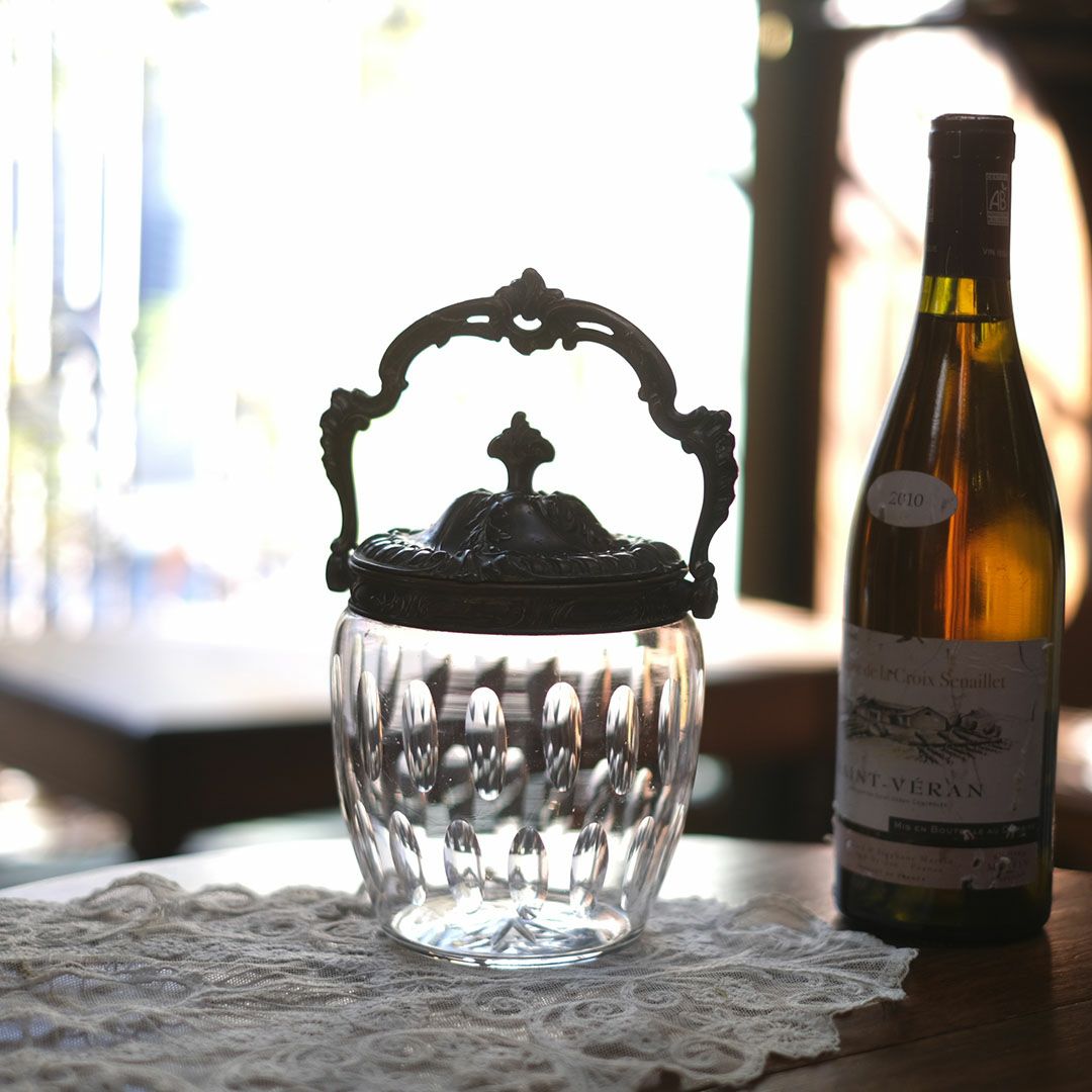 アンティークガラスポット 砂糖入れ ガラス ロココ様式 フランス