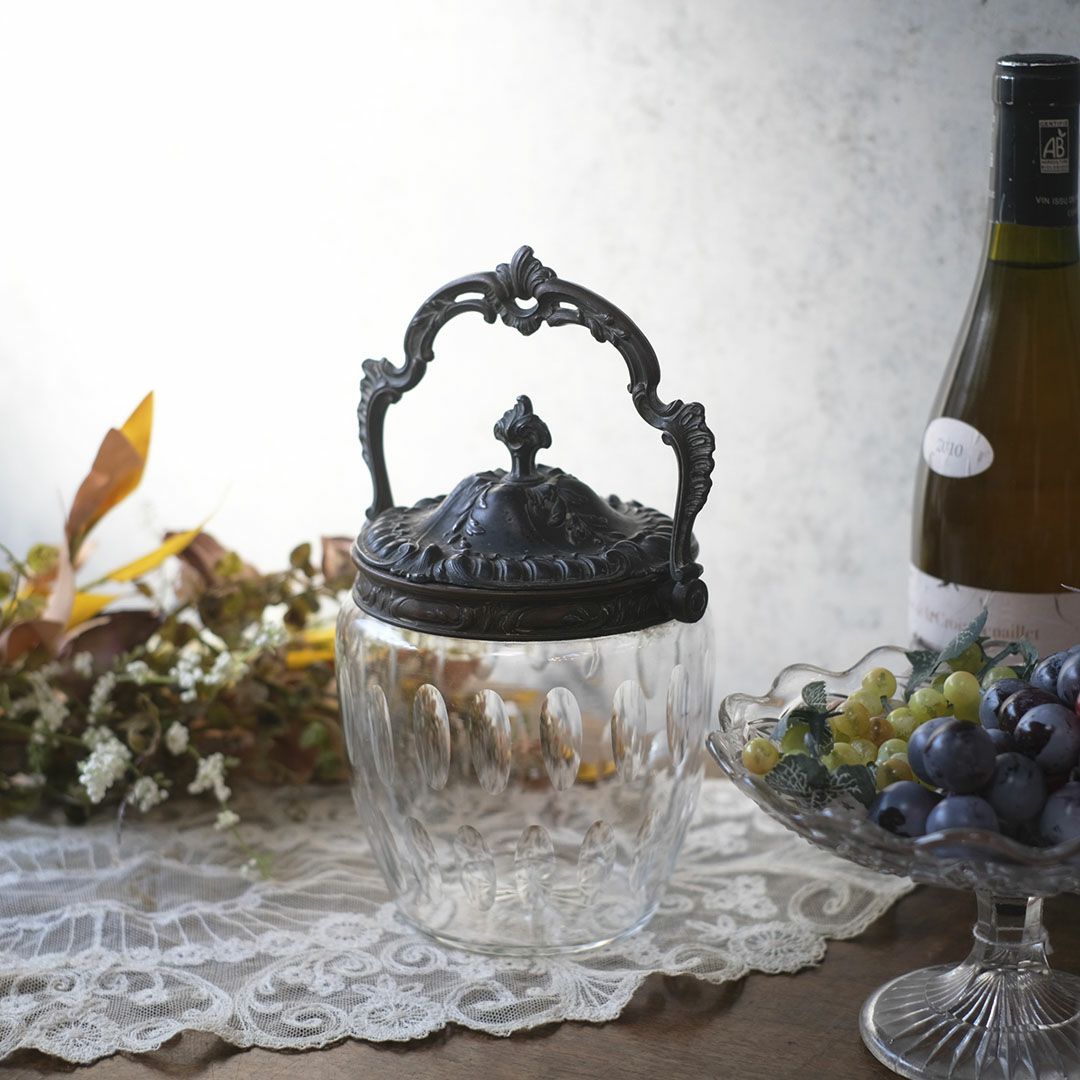 アンティークガラスポット 砂糖入れ ガラス ロココ様式 フランス1