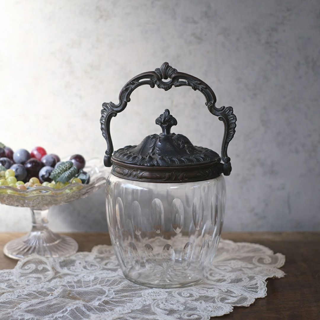 アンティークガラスポット 砂糖入れ ガラス ロココ様式 フランス2