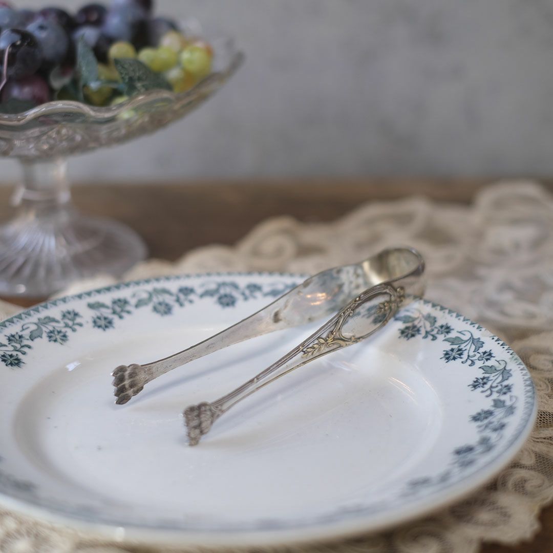 【仏蘭西】ライオン脚のトング【シルバープレート】 16cm アンティークトング シュガートング獅子の足（ライオンポー） シルバー