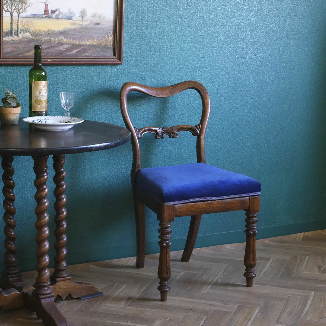 アンティークバルーンバックチェア ブルーベルベット フランス アンティーク家具1