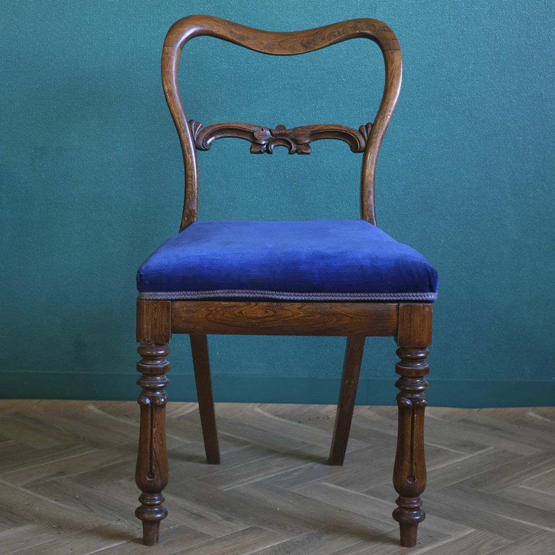 アンティークバルーンバックチェア ブルーベルベット フランス アンティーク家具5