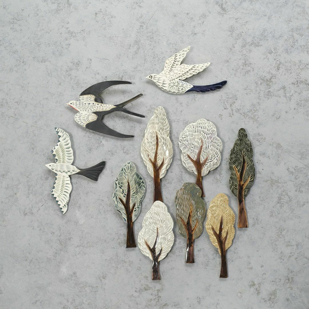 陶器の鳥のアートオブジェ Pottery studio K 金子ひとみ 作家物 空舞う鳥1