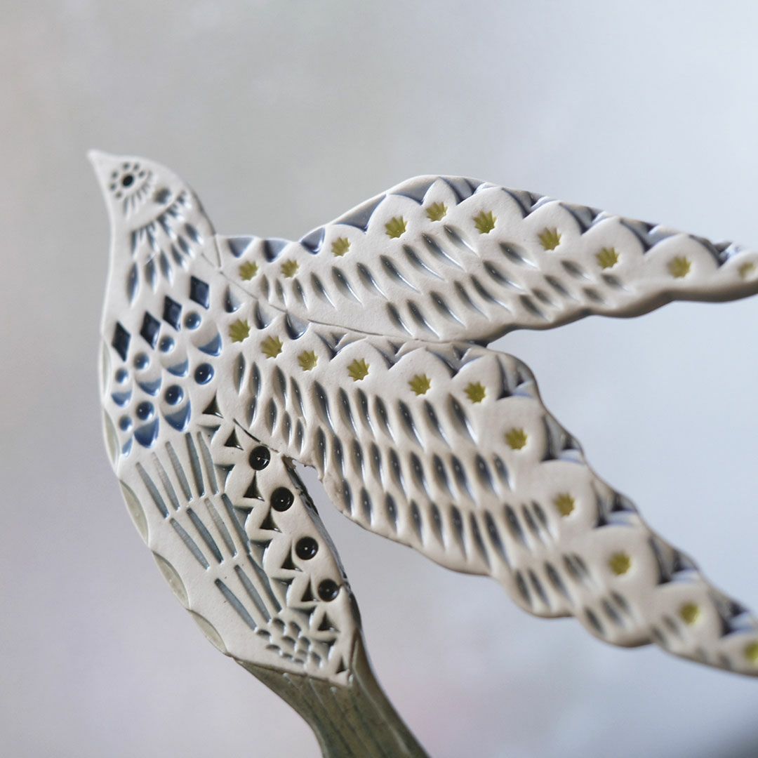 陶器の鳥のアートオブジェ Pottery studio K 金子ひとみ 作家物 空舞う鳥6