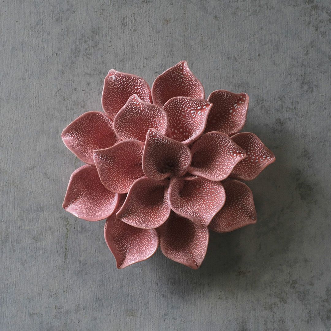 壁に掛けられたABYSSALピンクの花の上から見た造形ディテール