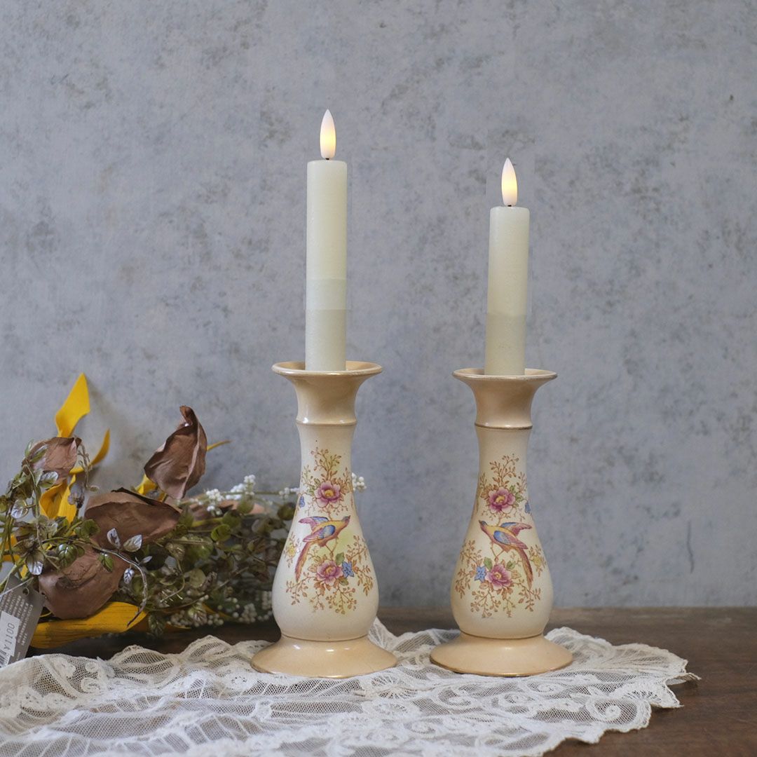  アンティーク キャンドルスタンド HICKEY WARE（ヒッキーウェア） 陶器 雉の絵 イギリス