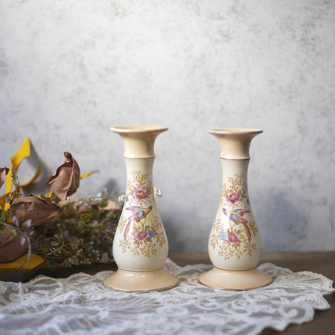  アンティーク キャンドルスタンド HICKEY WARE（ヒッキーウェア） 陶器 雉の絵 イギリス1