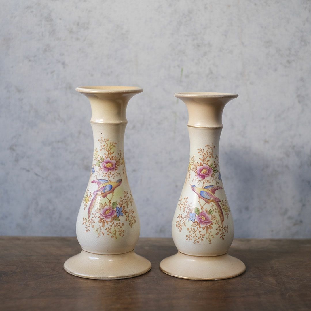  アンティーク キャンドルスタンド HICKEY WARE（ヒッキーウェア） 陶器 雉の絵 イギリス2