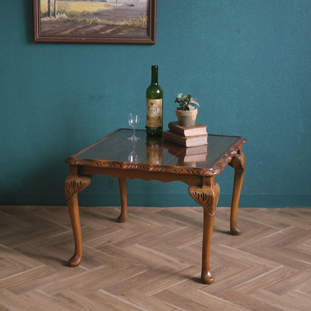 ヴィンテージサイドテーブル コーヒーテーブル ガラストップ 猫脚 イギリス1