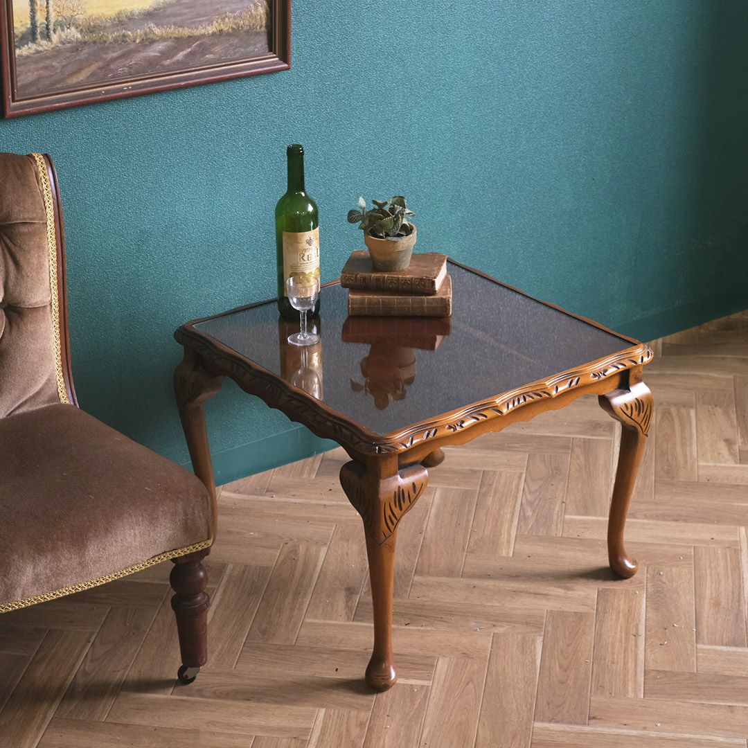 ヴィンテージサイドテーブル コーヒーテーブル ガラストップ 猫脚 イギリス2