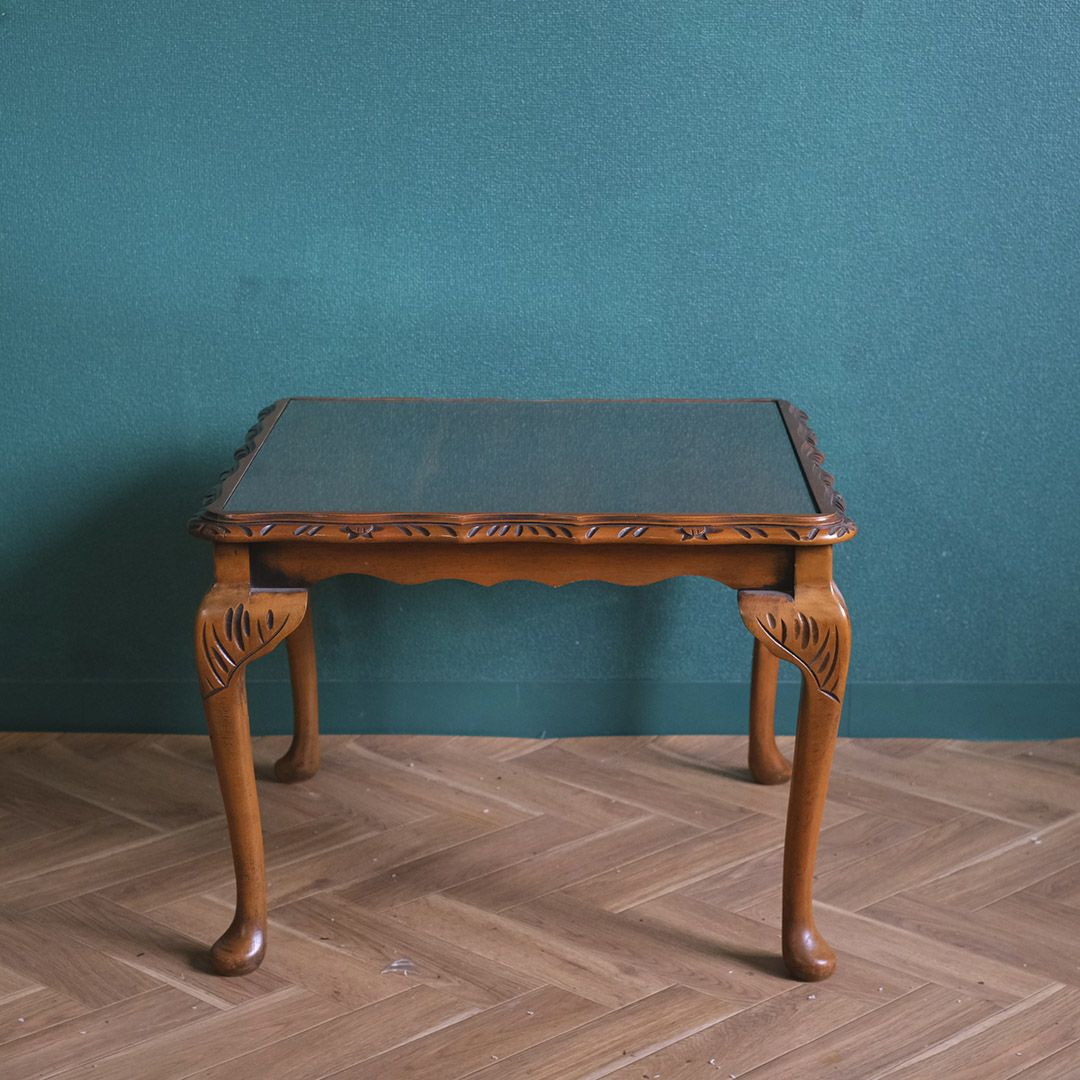 ヴィンテージサイドテーブル コーヒーテーブル ガラストップ 猫脚 5