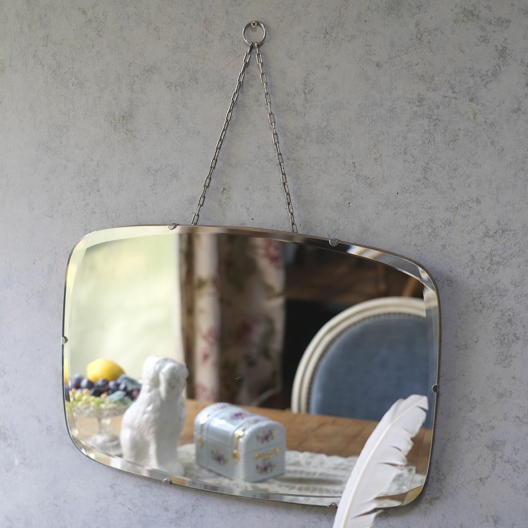 アンティークミラー フレームのないすっきりとしたデザインの鏡 イギリス1