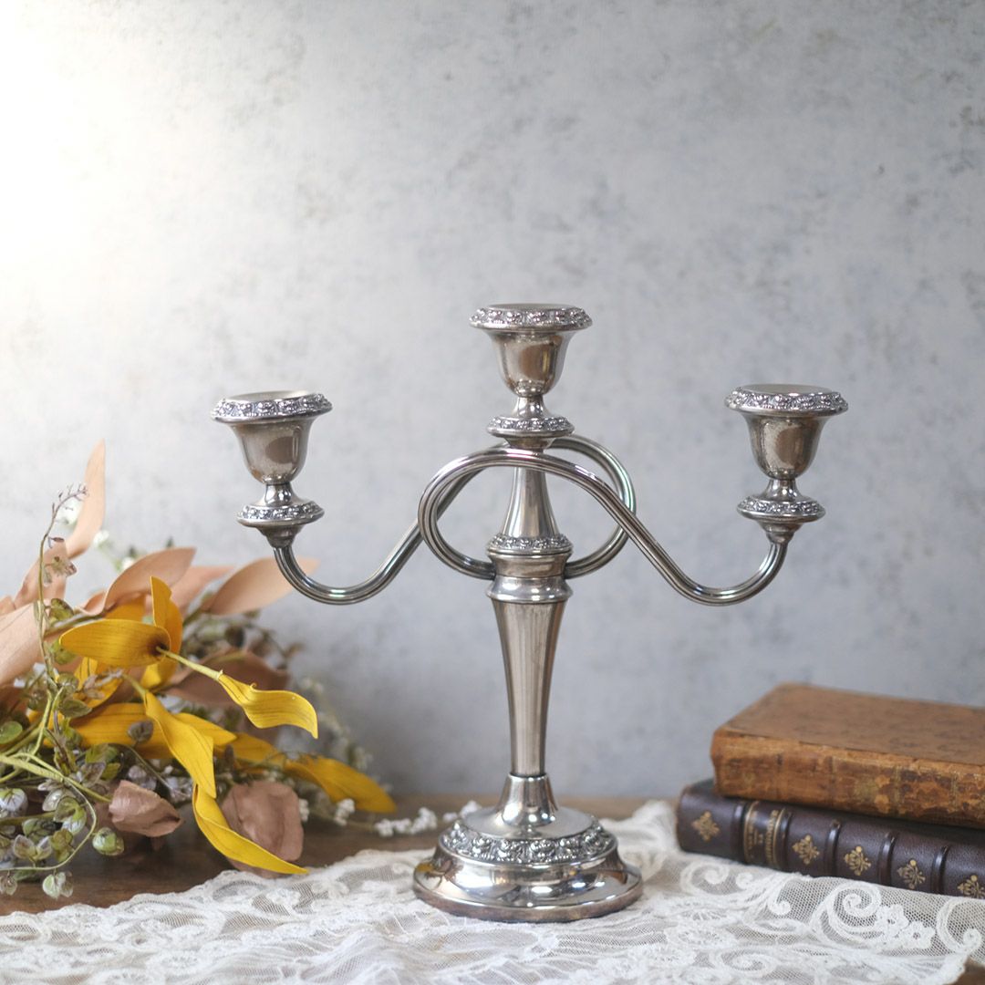 ヴィンテージ キャンドルスタンド シルバープレート 3灯燭台 イギリス キャンドルホルダー