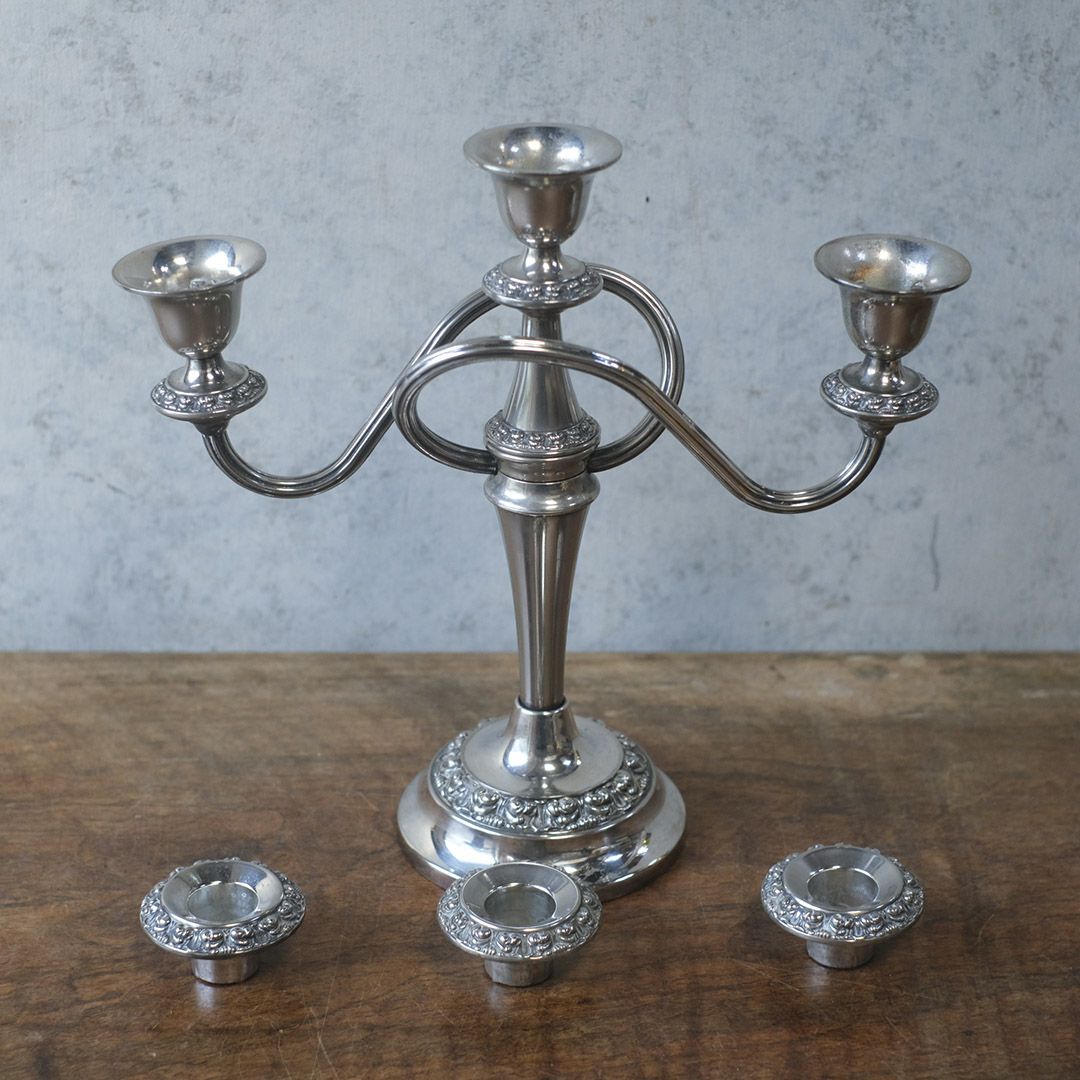 ヴィンテージ キャンドルスタンド シルバープレート 3灯燭台 イギリス キャンドルホルダー4