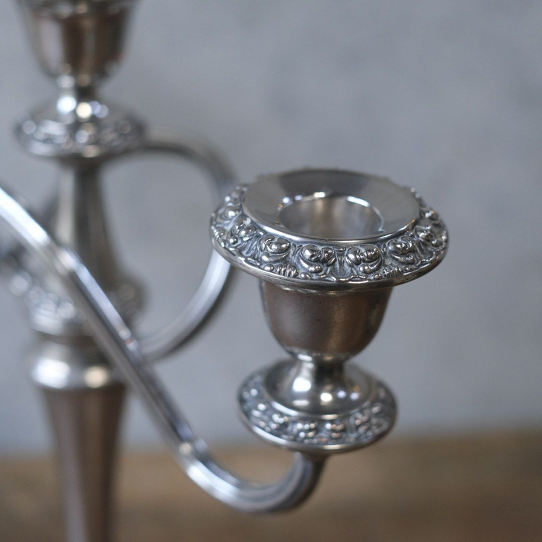 ヴィンテージ キャンドルスタンド シルバープレート 3灯燭台 イギリス キャンドルホルダー6