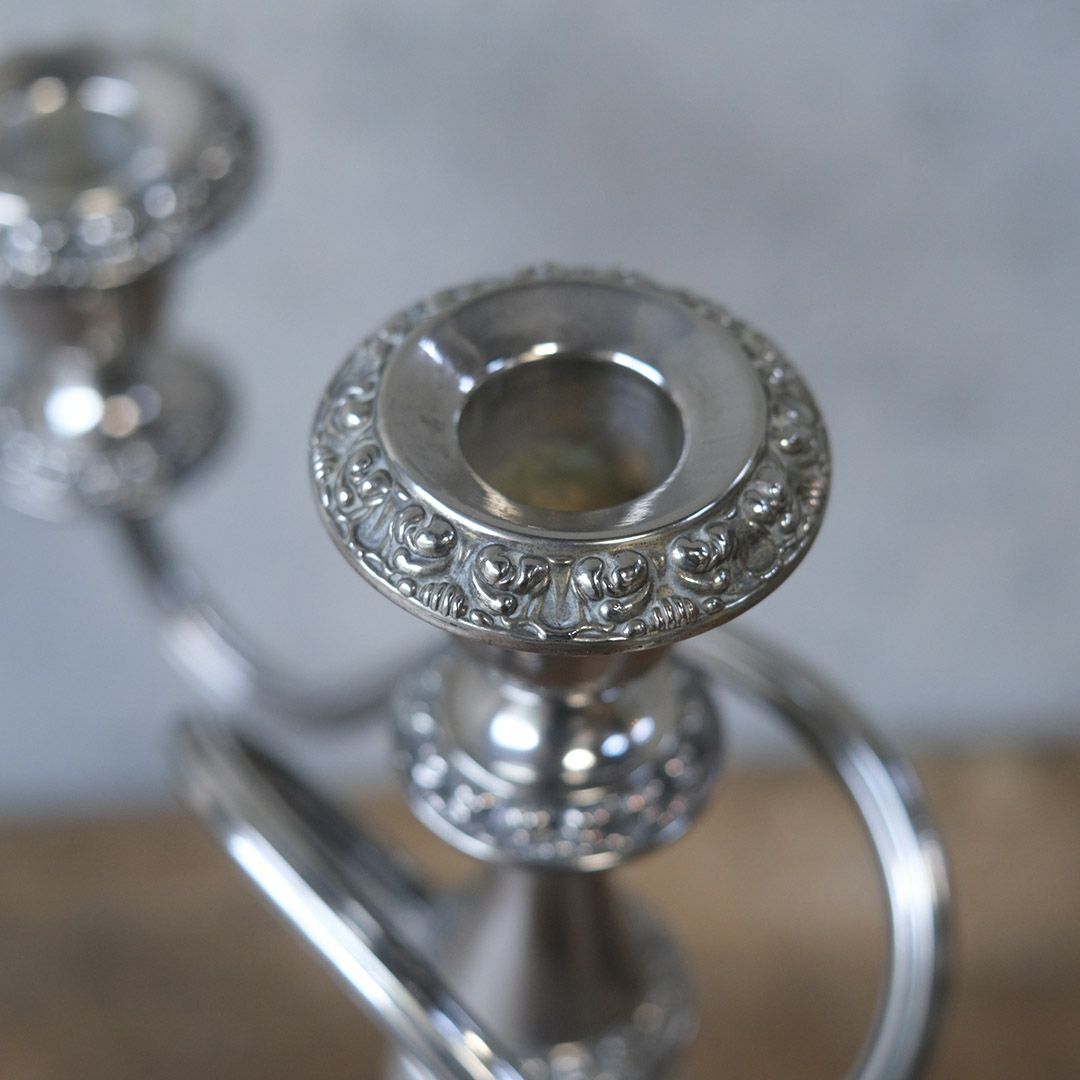 ヴィンテージ キャンドルスタンド シルバープレート 3灯燭台 イギリス キャンドルホルダー7