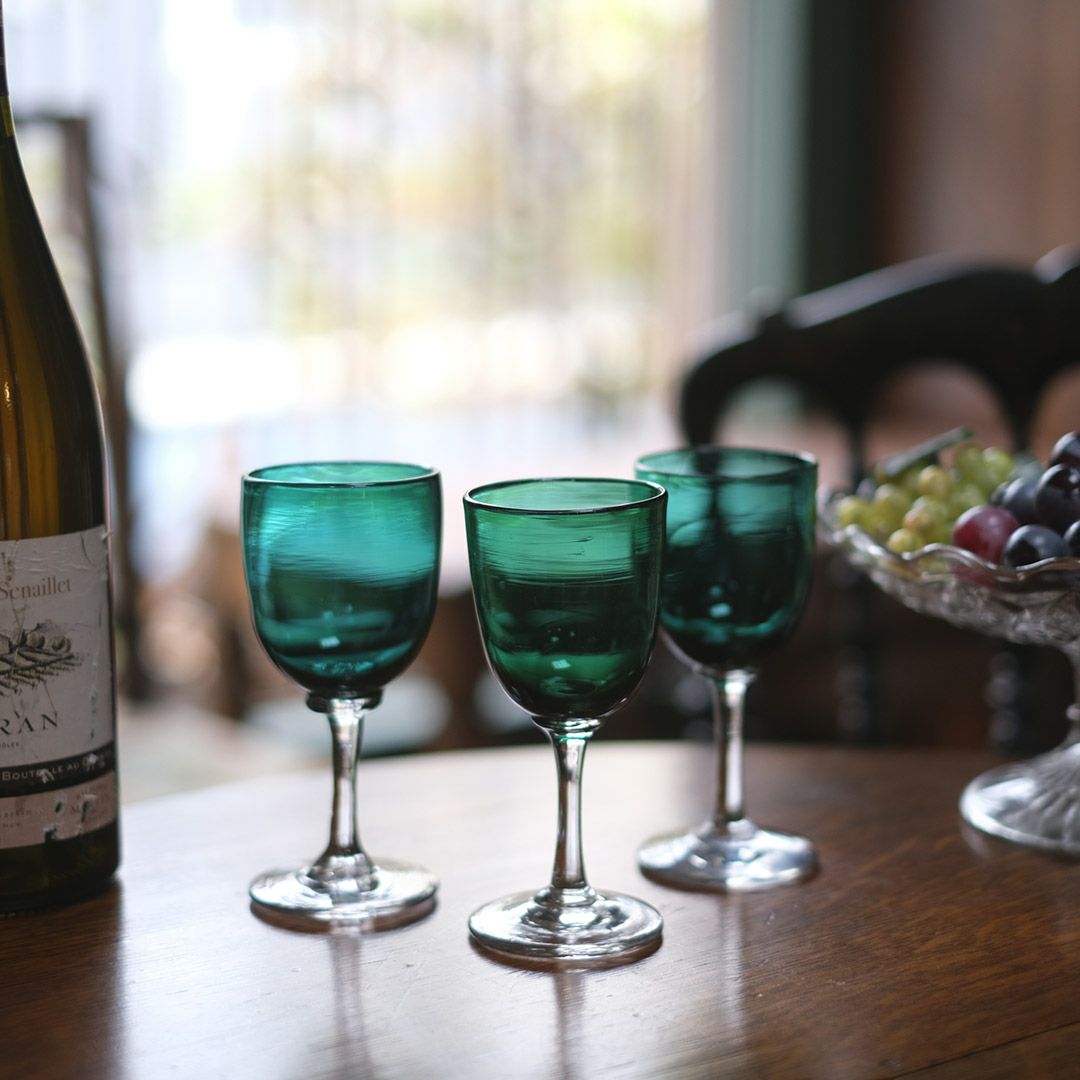 アンティーク ワイングラス ブリストルグリーン グリーンカラー 吹き