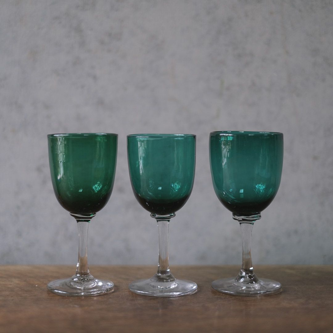 アンティーク ワイングラス/ブリストルグリーン イギリス 深いグリーンカラーが特徴的な吹きガラス/アンティーク食器4