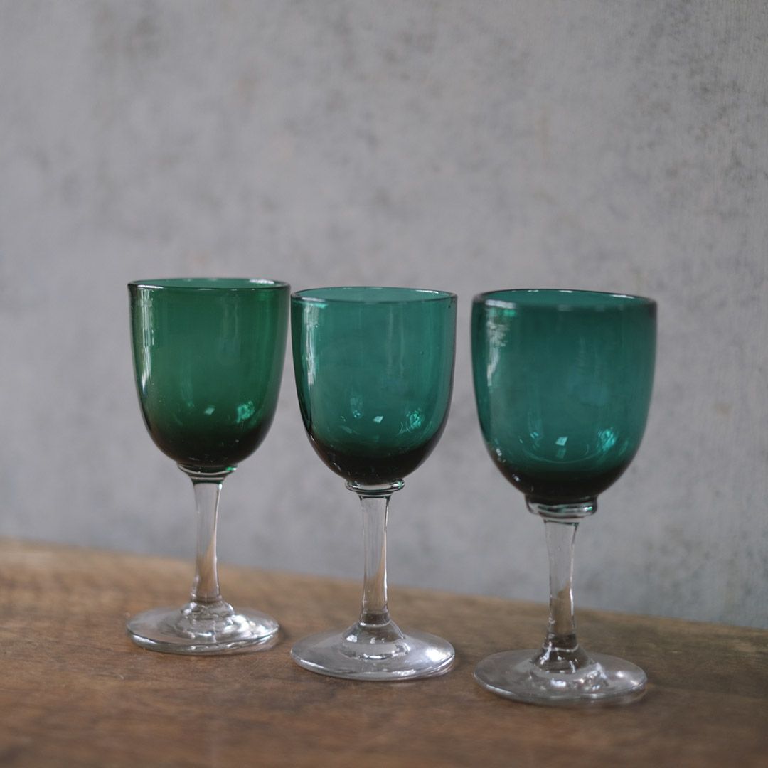アンティーク ワイングラス/ブリストルグリーン イギリス 深いグリーンカラーが特徴的な吹きガラス/アンティーク食器5