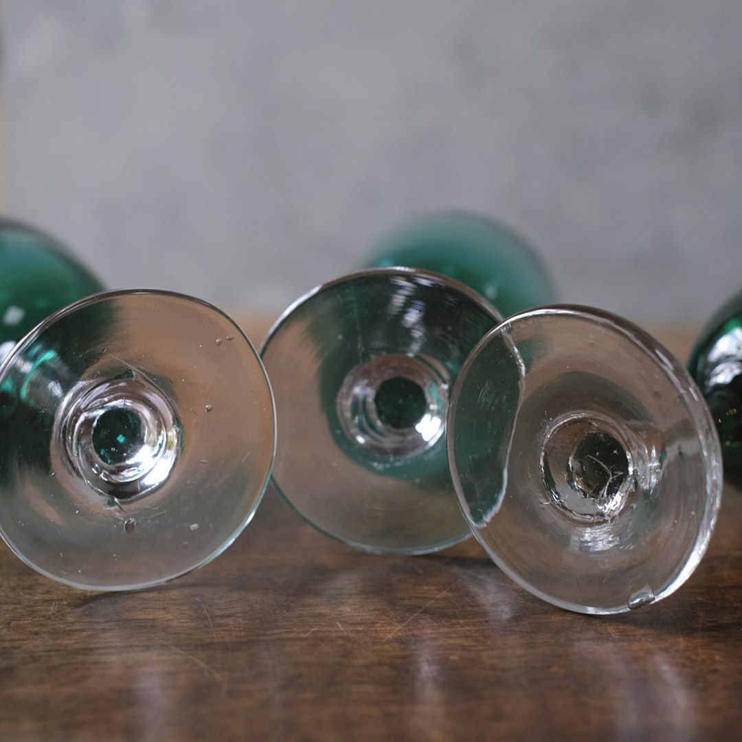アンティーク ワイングラス/ブリストルグリーン イギリス 深いグリーンカラーが特徴的な吹きガラス/アンティーク食器7