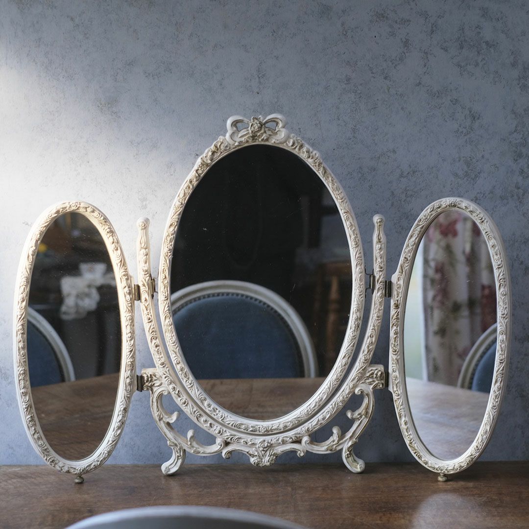 ヴィンテージ トリフォールドミラー オーバル卓上3面鏡 イギリス1