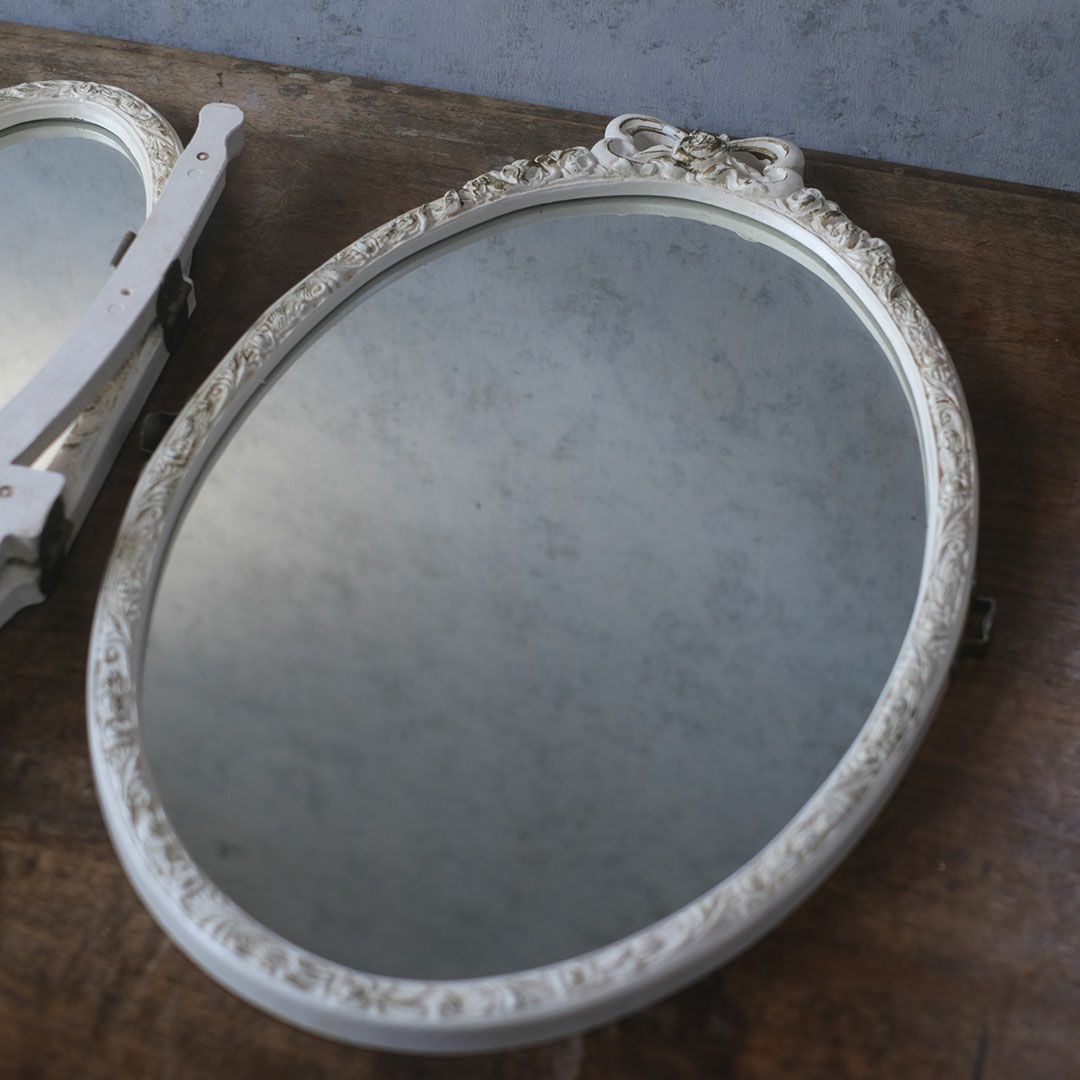 ヴィンテージ トリフォールドミラー オーバル卓上3面鏡 イギリス5