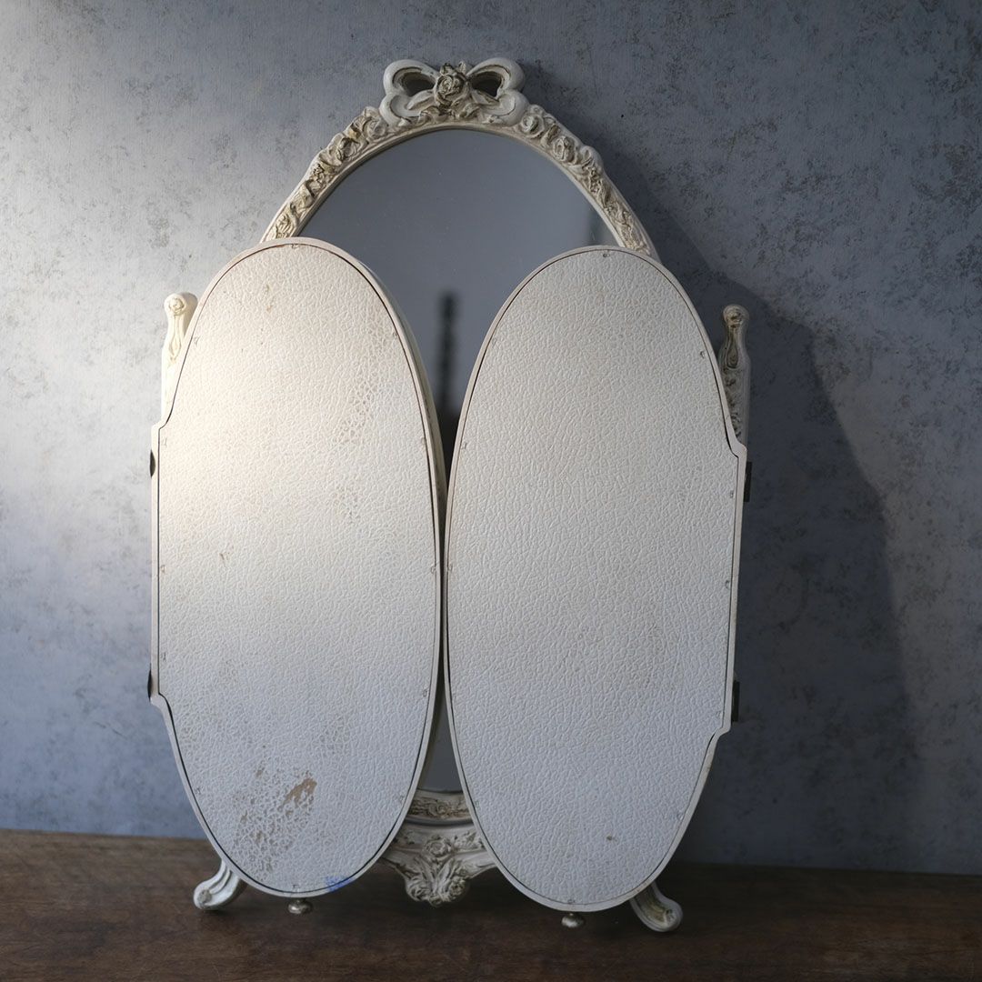 ヴィンテージ トリフォールドミラー オーバル卓上3面鏡 イギリス6