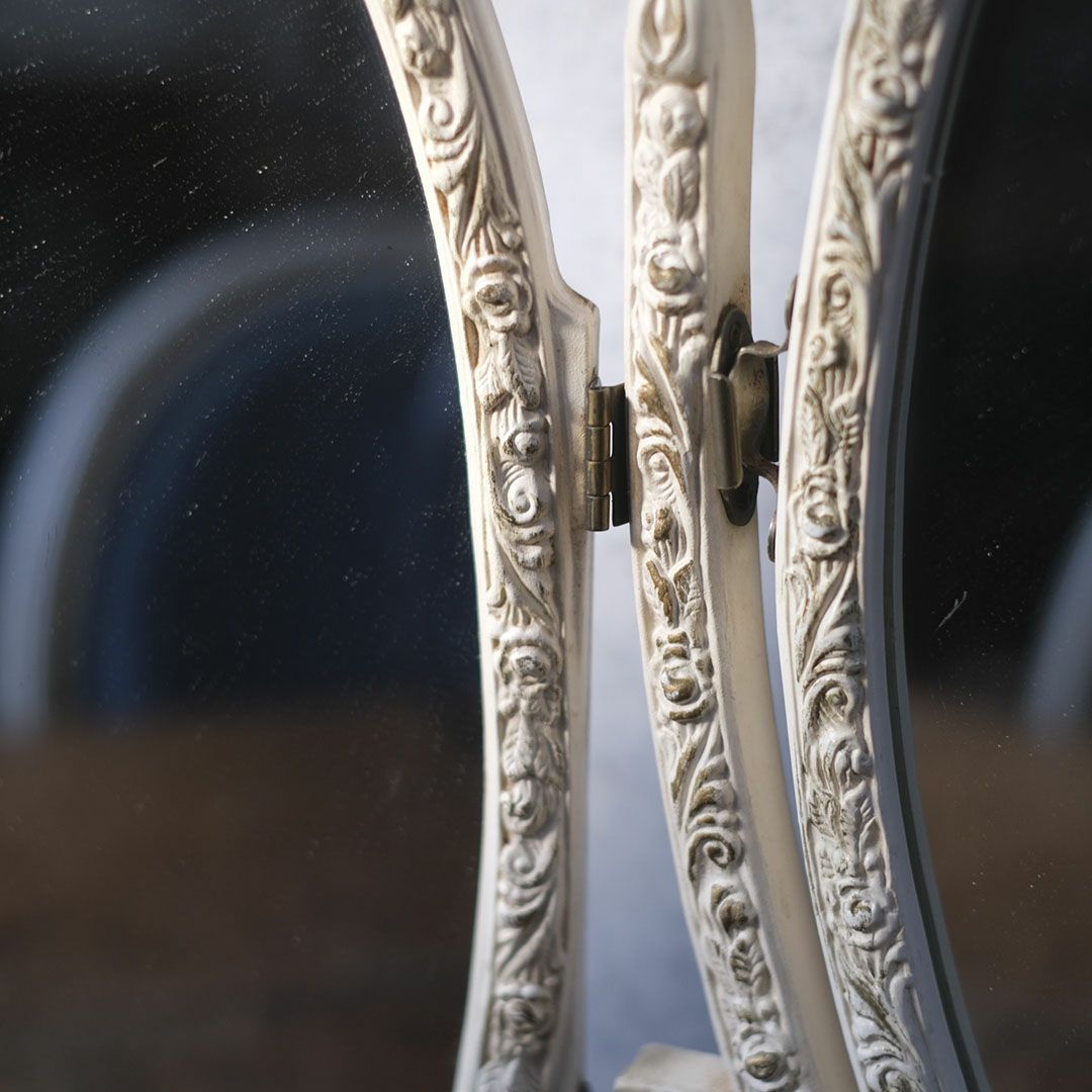 ヴィンテージ トリフォールドミラー オーバル卓上3面鏡 イギリス8