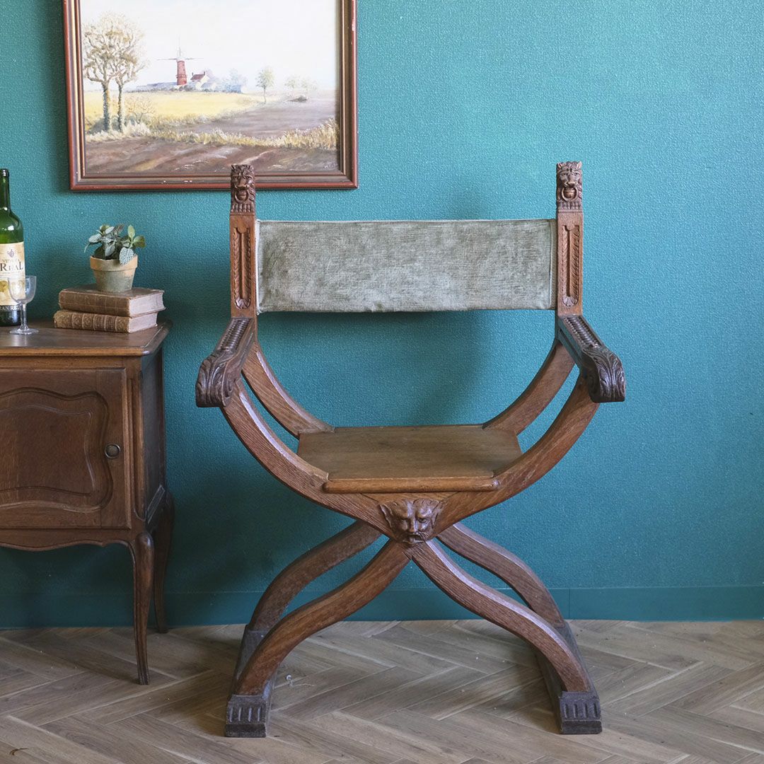 アンティーク サヴォナローラチェア 獅子装飾 フランス 19世紀MALTO