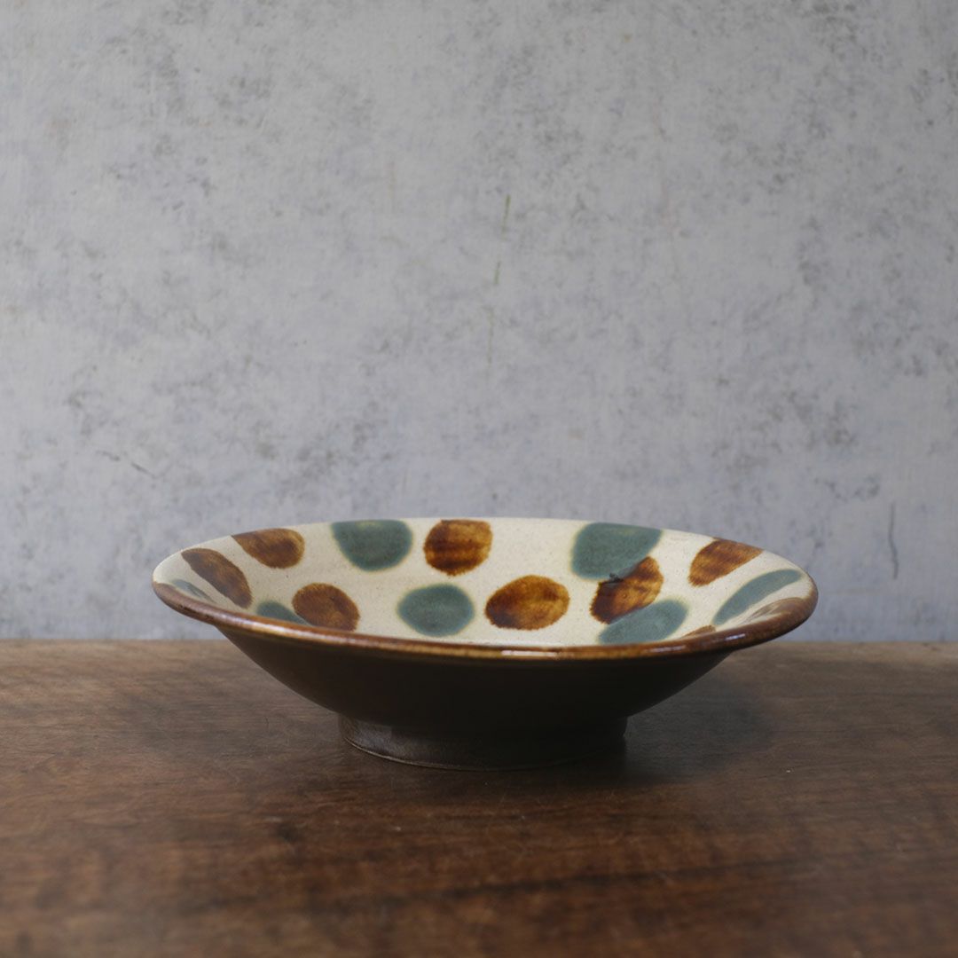 【やちむん】大皿 やちむん 民藝 読谷山焼 北窯 宮城正享尺皿 大皿 緑 指掻き2 : おまめ