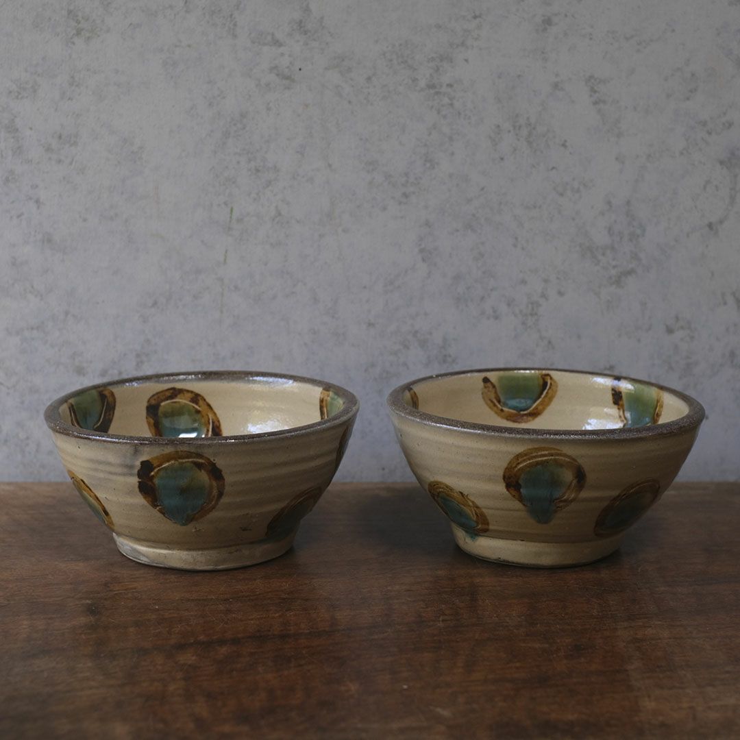 やちむん 宮城正享 点打 飴釉 青緑釉 蕎麦丼 ボウル 読谷村北窯 17.5cm