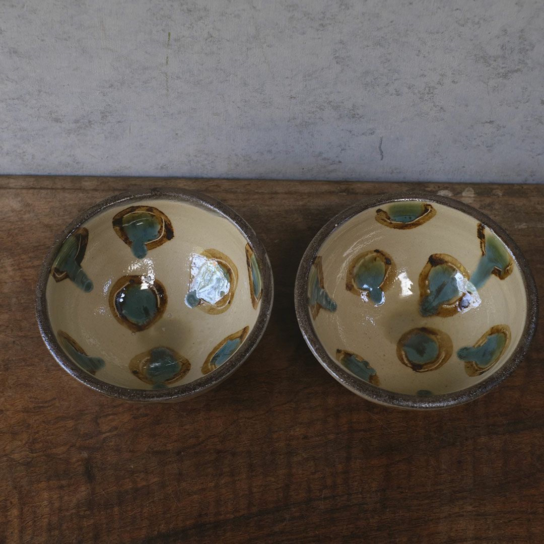 やちむん 宮城正享 点打 飴釉 青緑釉 蕎麦丼 ボウル 読谷村北窯 17.5cm