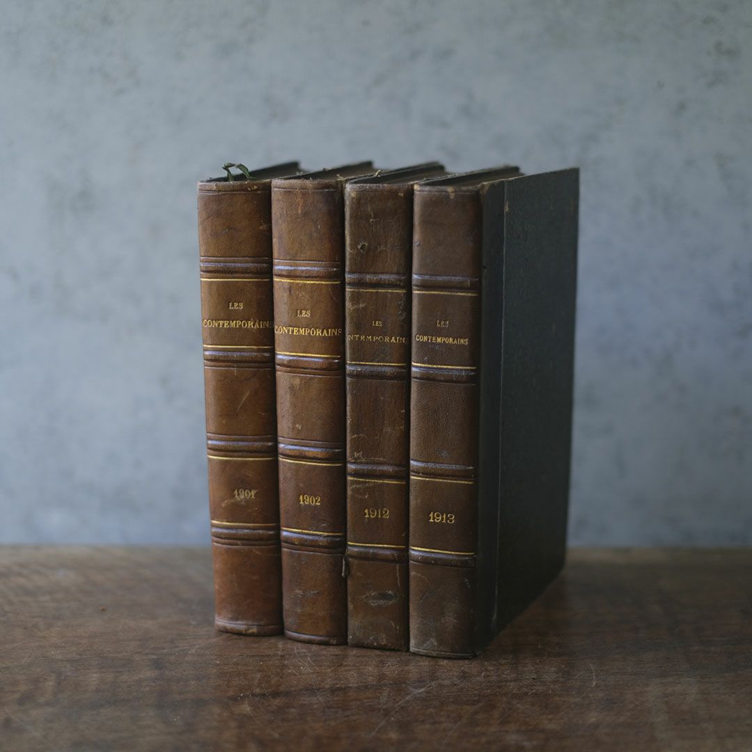 アンティークブック LES CONTEMPORAINS 挿絵入り人物事典 革張りの古書